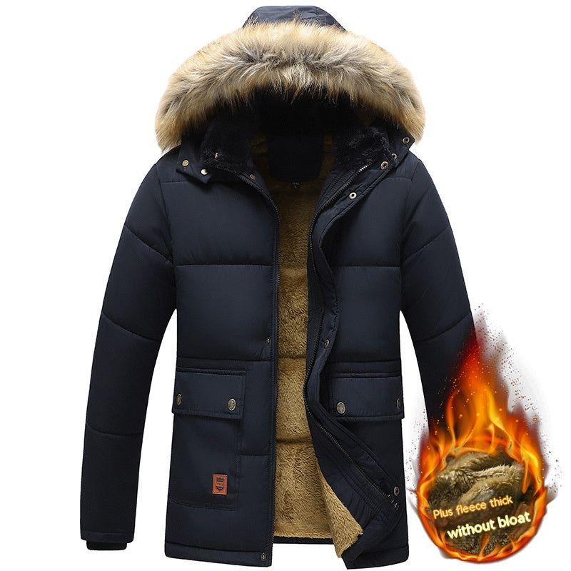 Men's Fleece-lined Cotton Casual Jacket Winter Lapel Single